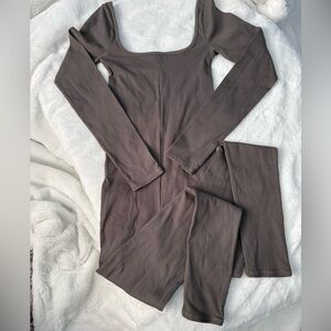 Brunette The Label Taupe Long Sleeve Jumpsuit S/M
